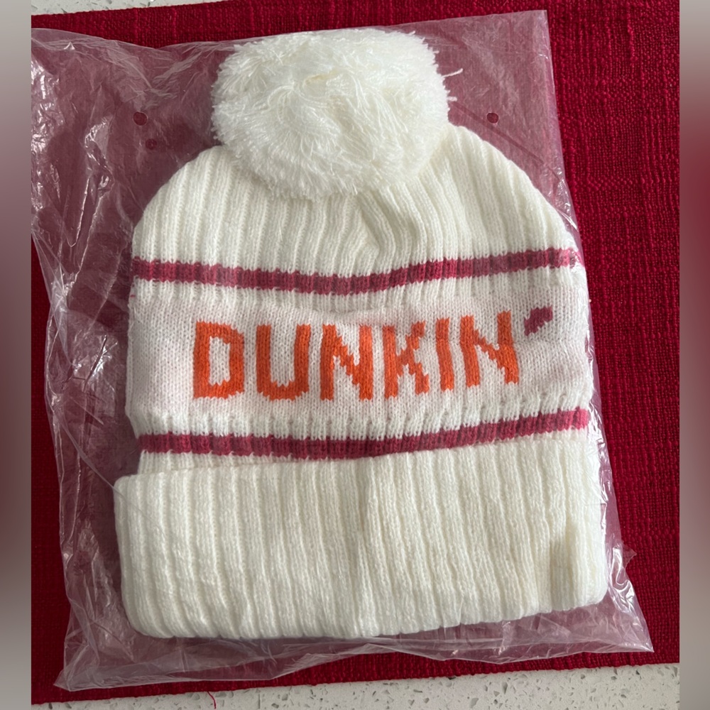 Dunkin' White and Pink Knit Beanie